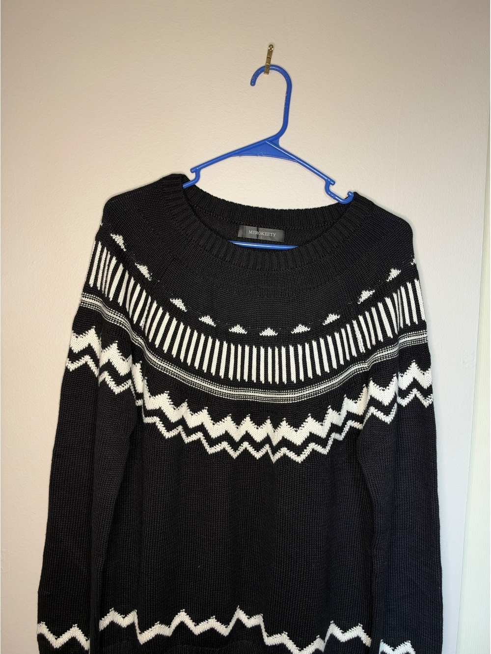 MEROKEETY Black and White Patterned Pullover Sweater Woman’s Size L